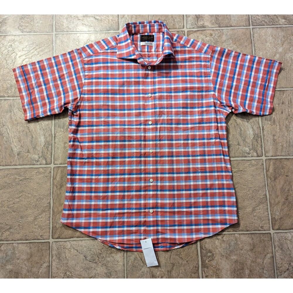NEW Thomas Dean Collection sz M Plaid Shirt cotton blend buttons ss 4568